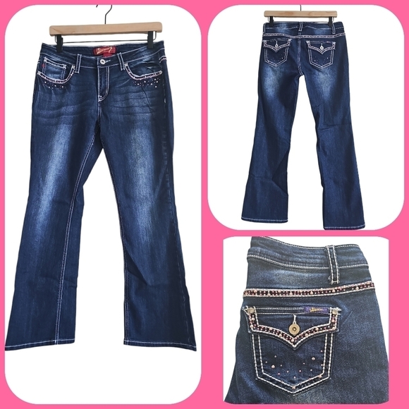 SEVEN7 EMBELLISHED BOOTCUT FLAP POCKET JEANS - Picture 1 of 10